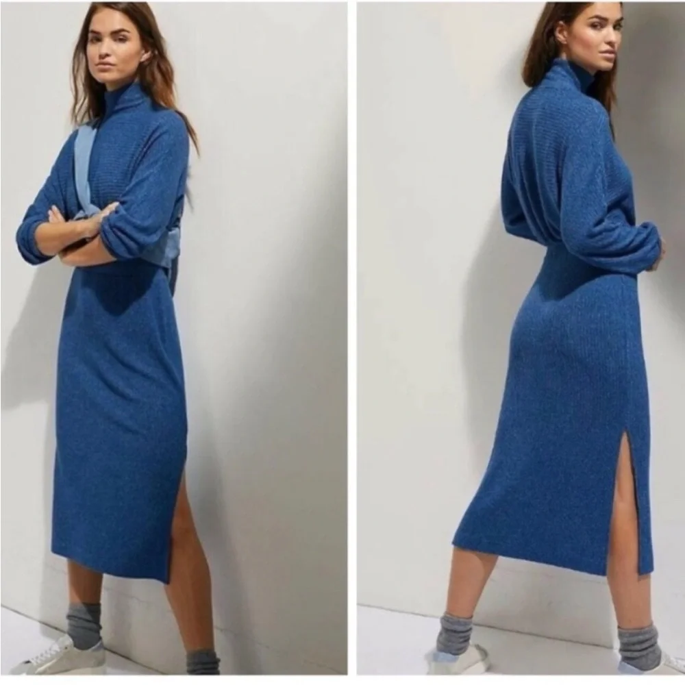 Anthropologie Mariah Ribbed Knit Blue Maxi Sweater Dress Size XL - Picture 2 of 14